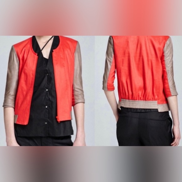 HELMUT LANG Red Linen Twill Bomber Jacket Sz S - Picture 2 of 8